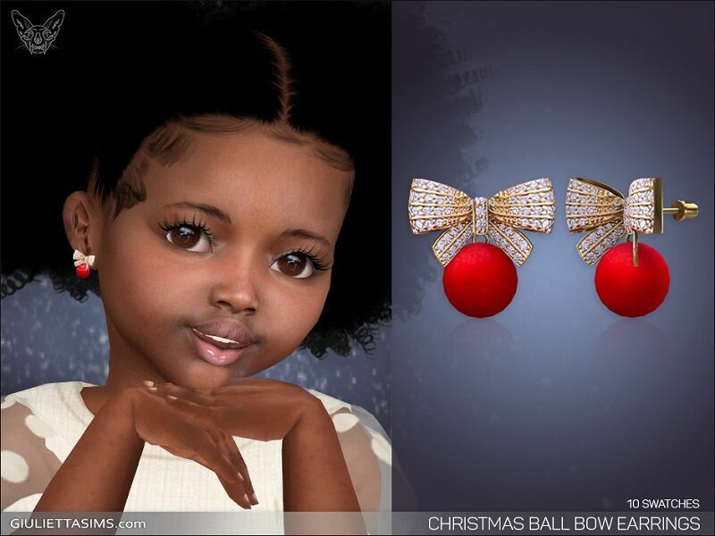 Christmas BOW Ball Earrings For Toddlers By Giulietta Sims 4 CC