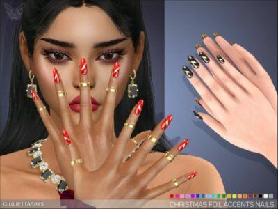 Christmas Foil Accents Nails By Feyona Sims 4 CC