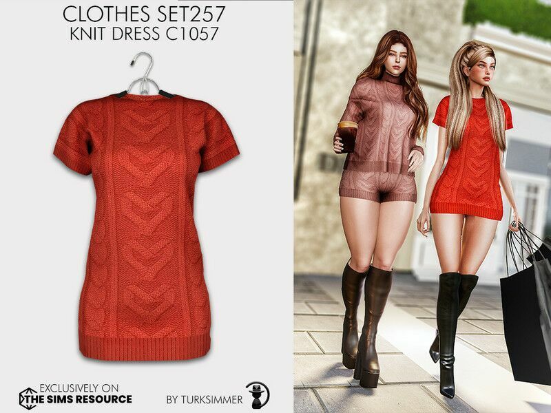 Clothes SET257 – Knit Dress C1057 Sims 4 CC