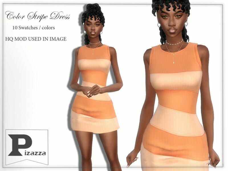 Color Stripe Dress By Pizazz Sims 4 CC