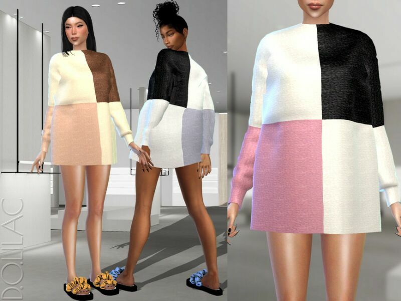 Colourblock Mini Sweater Dress DO353 Sims 4 CC