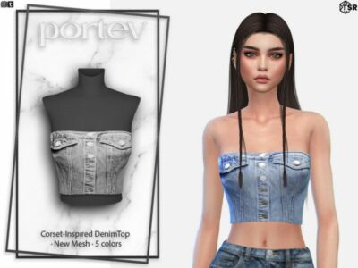 Corset-Inspired Denim TOP By Portev Sims 4 CC