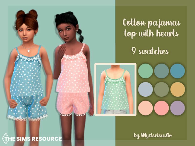 Cotton Pajamas TOP With Hearts By Mysteriousoo Sims 4 CC