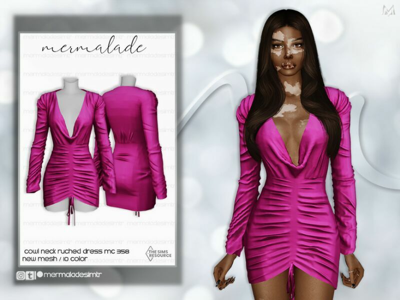 Cowl Neck Ruched Dress MC358 By Mermaladesimtr Sims 4 CC