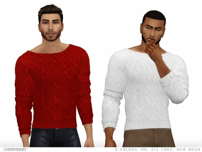 Cozy Men’S Spring Sweater By Cherryberrysim Sims 4 CC