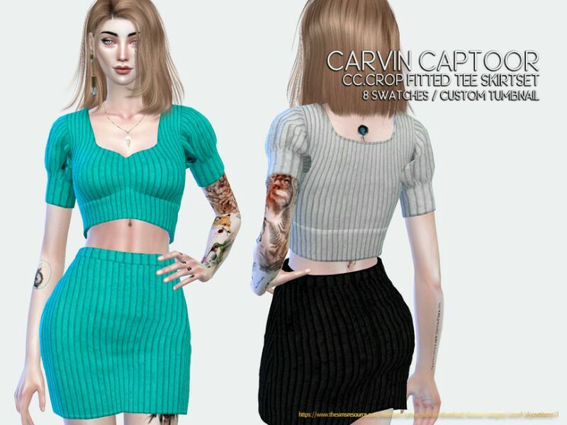 Crop Fitted TEE Skirt SET Sims 4 CC