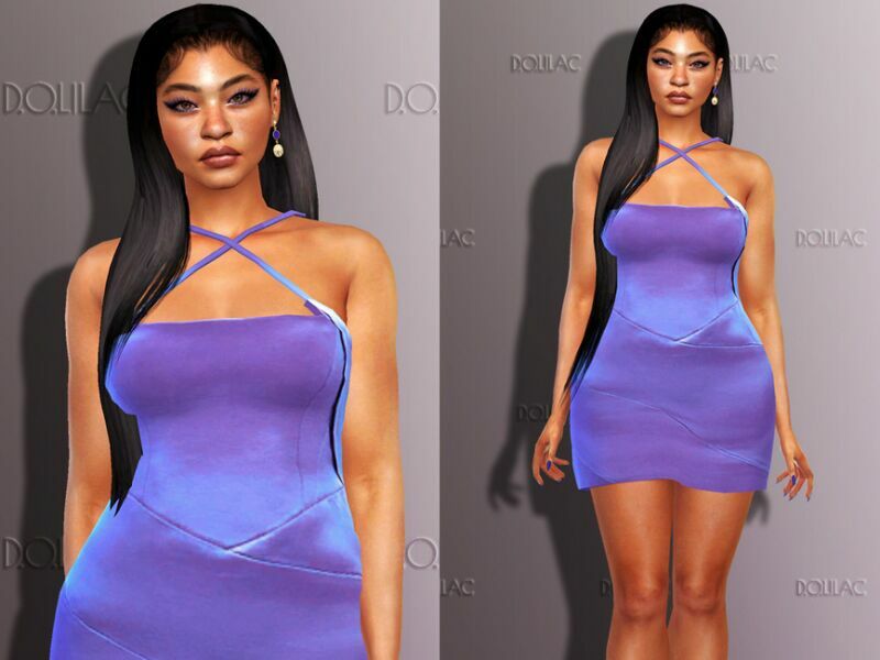 Crossover-Strap Satin Mini Dress DO275 Sims 4 CC