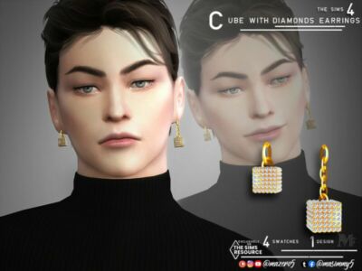 Cube With Diamonds Earrings By Mazero5 Sims 4 CC