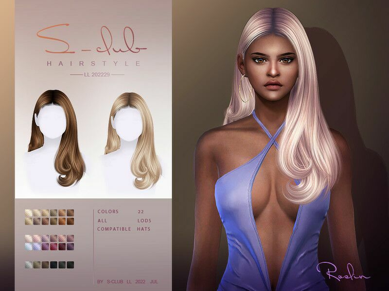 Curly Long Hairstyle (Roslin) By S-Club By S-Club Sims 4 CC