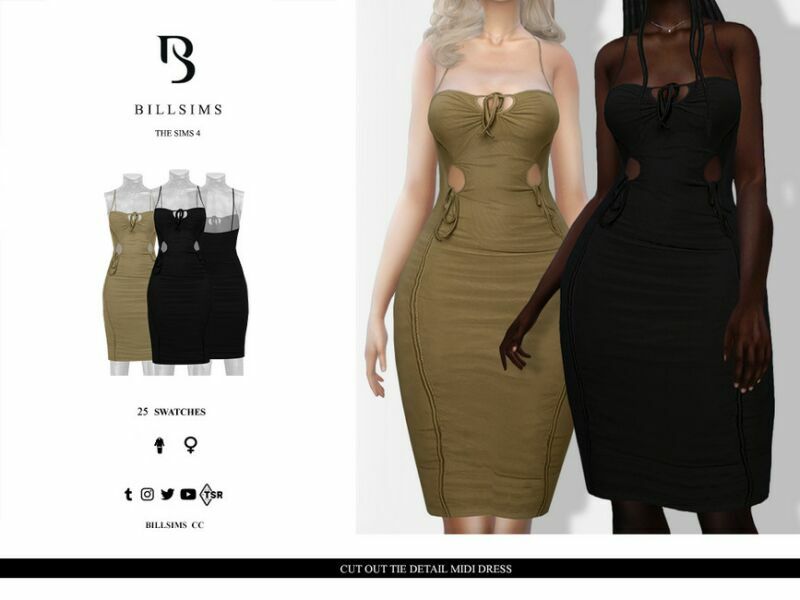 CUT OUT TIE Detail Midi Dress Sims 4 CC Download