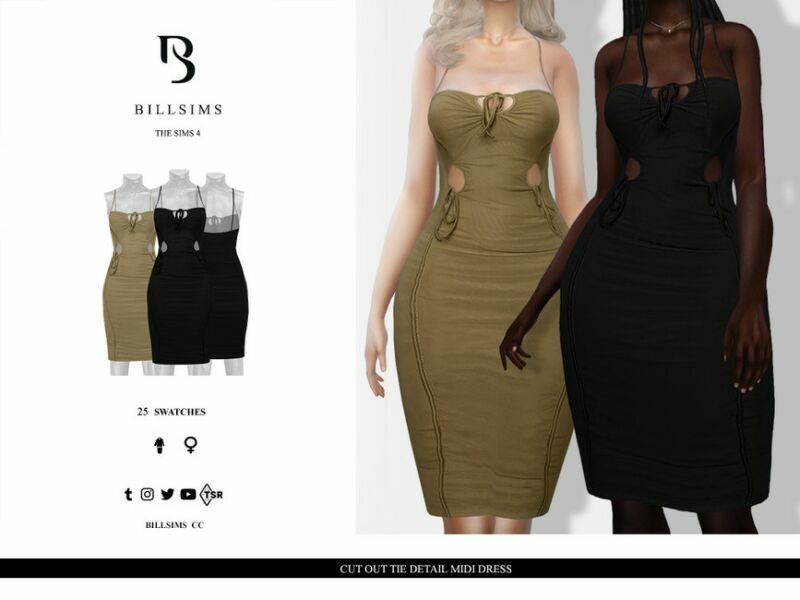 CUT OUT TIE Detail Midi Dress Sims 4 CC