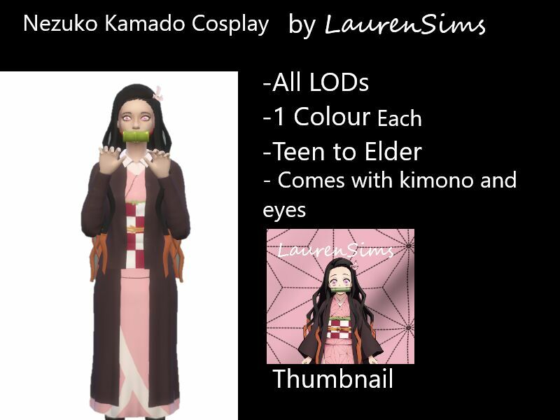 Demon Slayer: Nezuko Cosplay SET By Laurensims Sims 4 CC