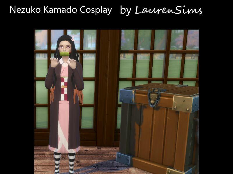 sims 4 cc demon slayer nezuko cosplay set by laurensims 2