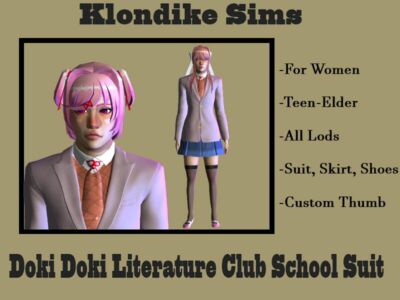 Doki Doki Literature Club School Suit Sims 4 CC