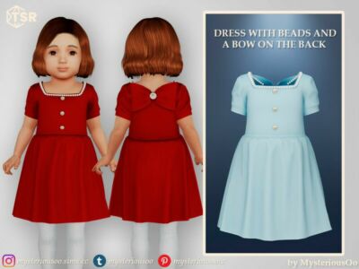 “Dress With Beads And BOW ON The Back – / Toddler” Sims 4 CC