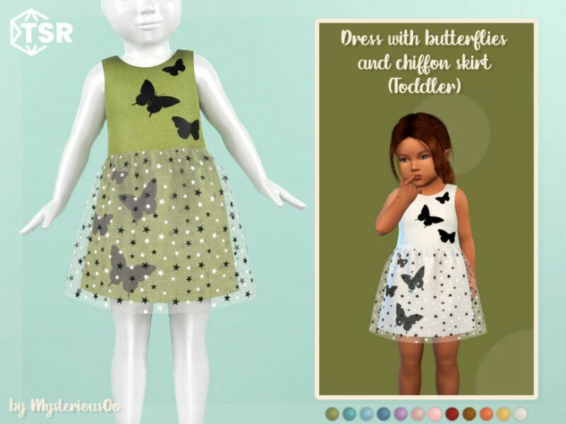 Dress With Butterflies And Chiffon Skirt Toddler By Mysteriousoo Sims 4 CC