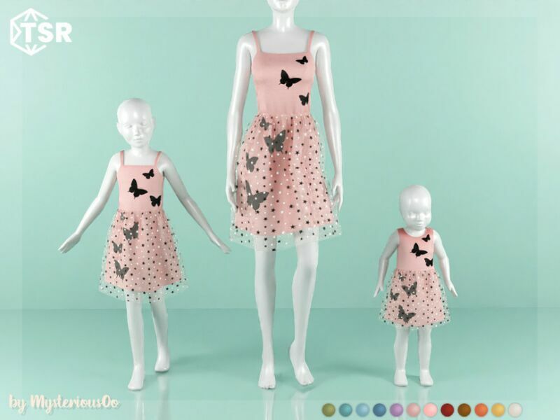 sims 4 cc dress with butterflies and chiffon skirt toddler by mysteriousoo 2