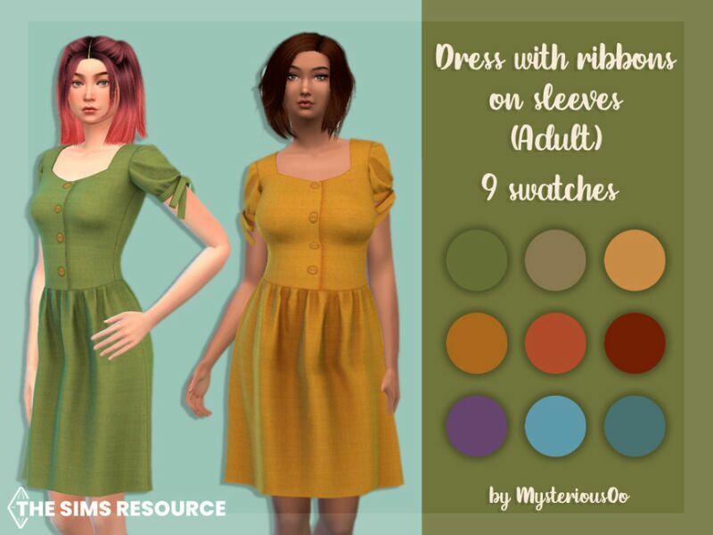 Dress With Ribbons ON Sleeves Adult By Mysteriousoo Sims 4 CC