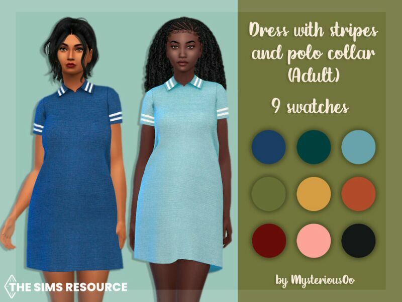 Dress With Stripes And Polo Collar Adult By Mysteriousoo Sims 4 CC