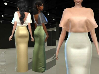 Drop Shoulder Two-Tone Gown DO396 Sims 4 CC