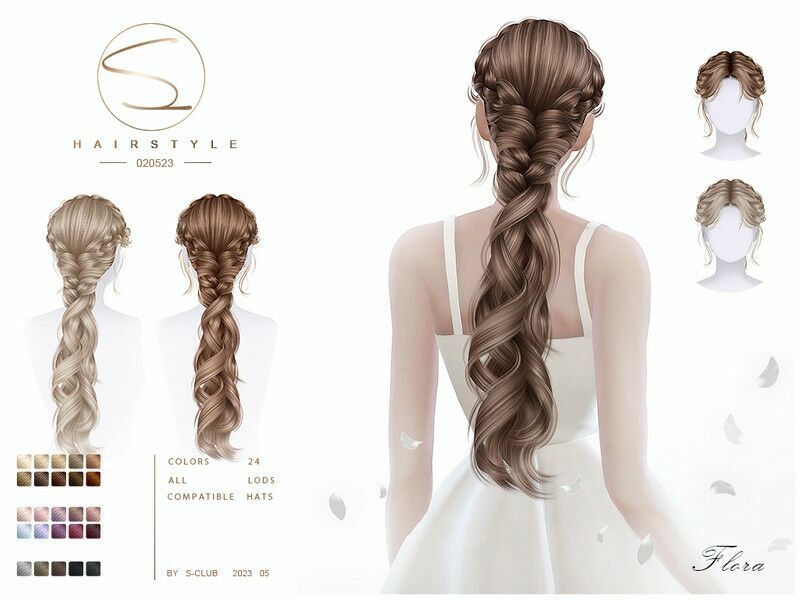 Elegant Curly Braid (Flora) For / Female By S-Club Sims 4 CC