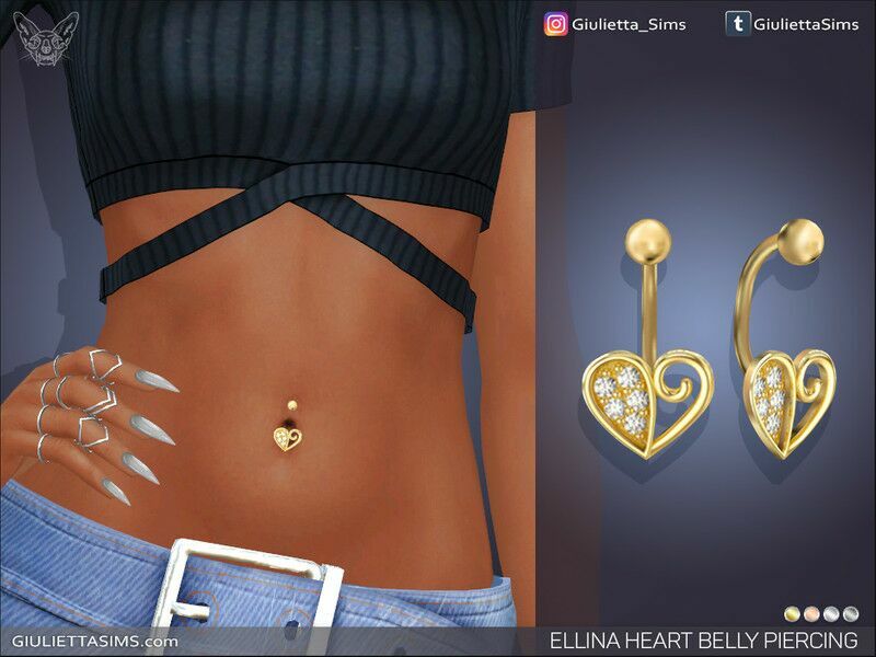 Ellina Heart Belly Piercing (FOR Custom Skin Tones) By Feyona Sims 4 CC