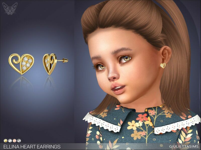 Ellina Heart Earrings For Toddlers By Feyona Sims 4 CC