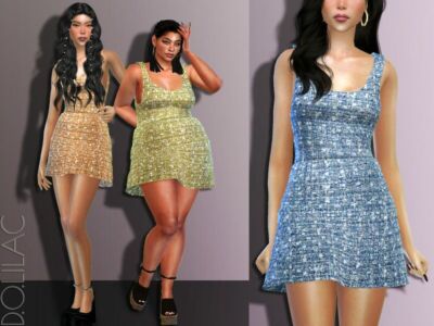 Embellished Wool Mini Dress DO538 Sims 4 CC