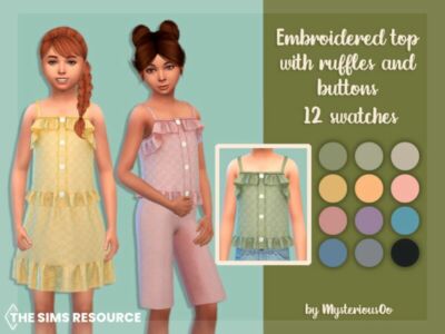 Embroidered TOP With Ruffles And Buttons By Mysteriousoo Sims 4 CC