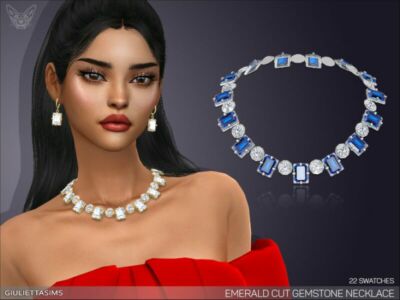 Emerald CUT Gemstone Necklace By Feyona Sims 4 CC