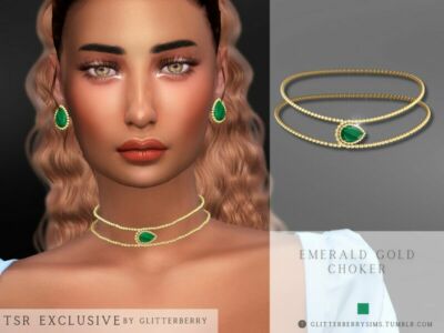 Emerald Gold Choker / Necklaces Sims 4 CC