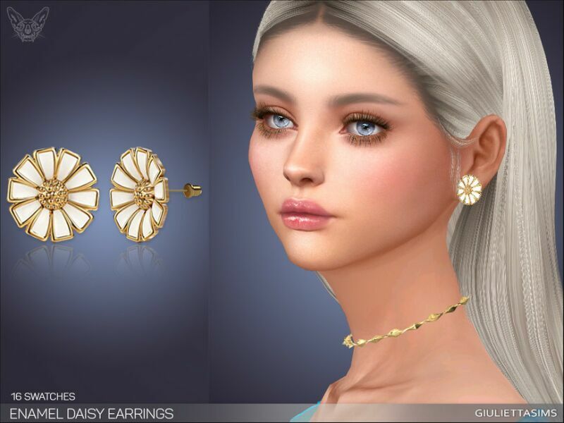 Enamel Daisy Earrings By Feyona Sims 4 CC