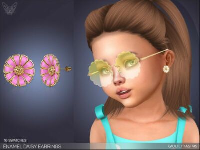 Enamel Daisy Earrings For Toddlers By Feyona Sims 4 CC