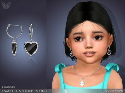 Enamel Heart Drop Earrings For Toddlers By Feyona Sims 4 CC