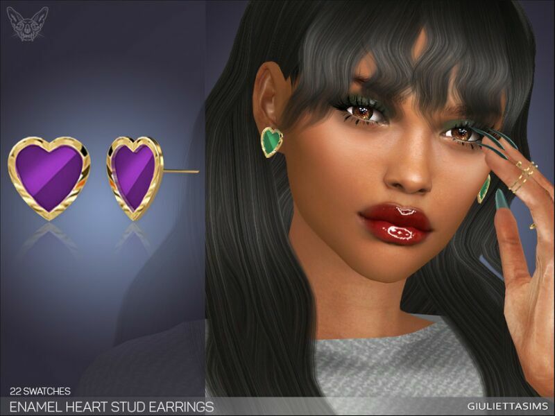 Enamel Heart Stud Earrings By Feyona Sims 4 CC