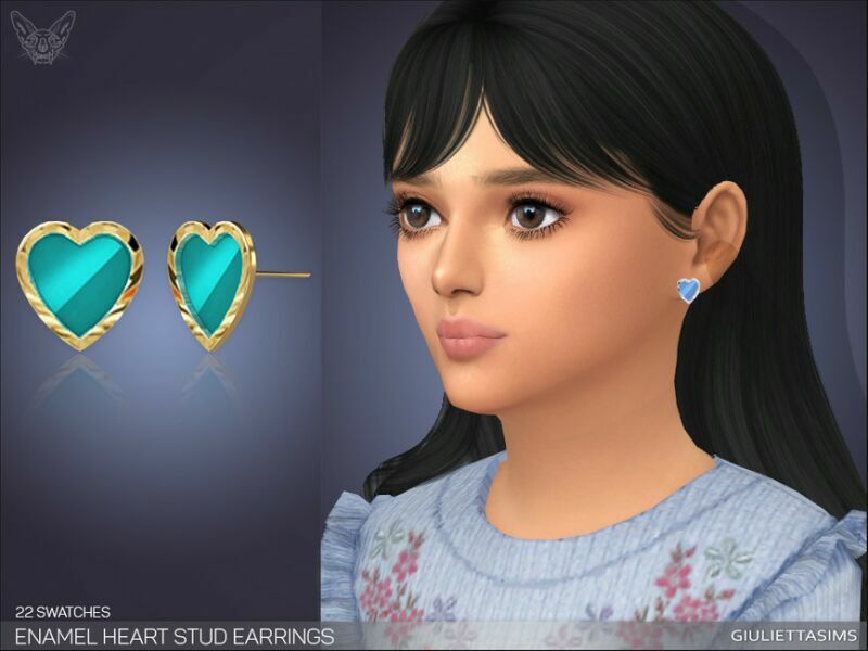 Enamel Heart Stud Earrings For Kids By Feyona Sims 4 CC