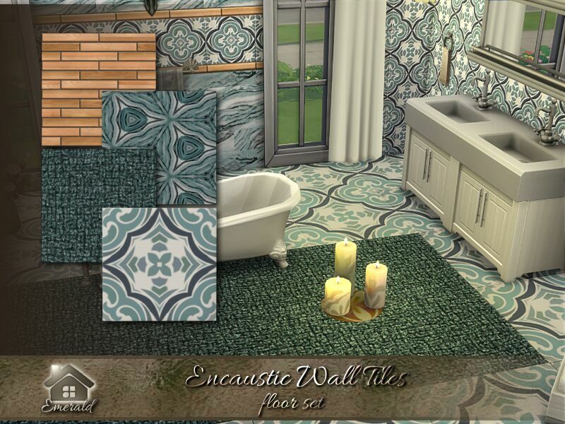 Encaustic Wall Tiles Floors SET By Emerald Sims 4 CC