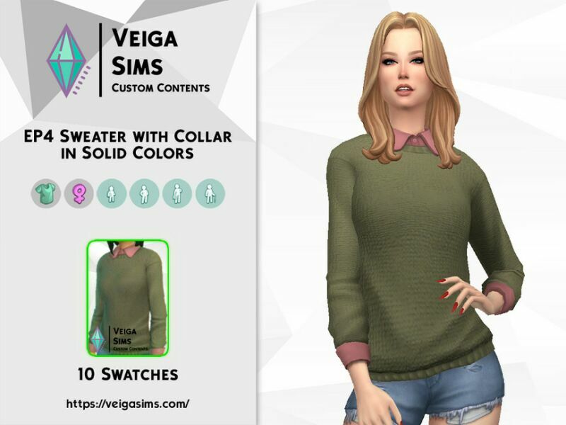 sims 4 cc ep4 sweater with collar in solid colors 2