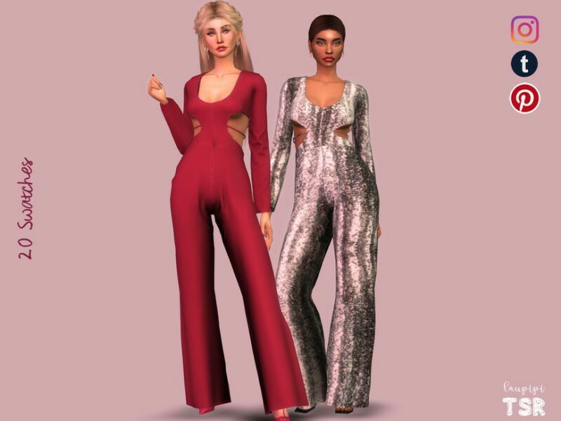 Festive Jumpsuit – JS445 By Laupipi Sims 4 CC