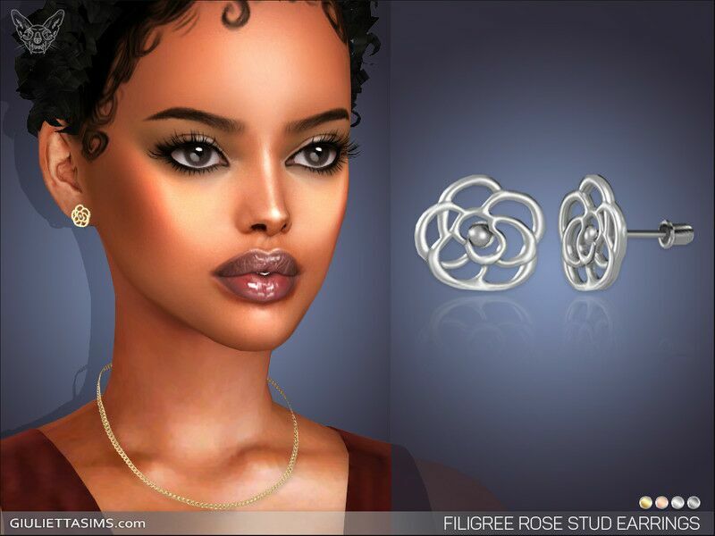 Filigree Rose Stud Earrings By Feyona Sims 4 CC