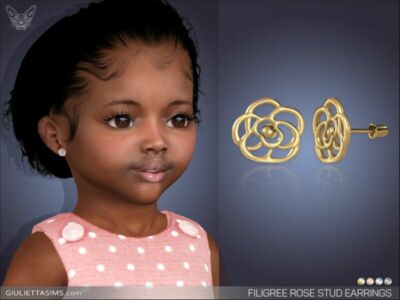 Filigree Rose Stud Earrings For Toddlers By Feyona Sims 4 CC