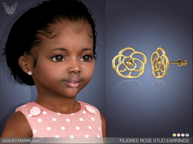 Filigree Rose Stud Earrings For Toddlers By Feyona Sims 4 CC