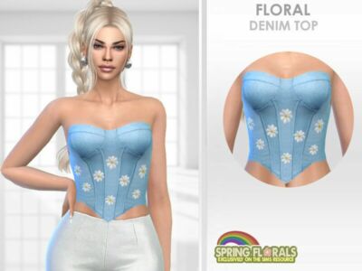 Floral Denim TOP By Puresim Sims 4 CC