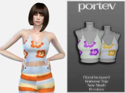 Floral Jacquard Knitwear TOP By Portev Sims 4 CC