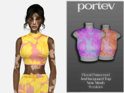 Floral Patterned And Jacquard TOP By Portev Sims 4 CC