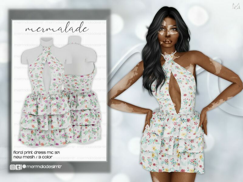 Floral Print Dress MC371 By Mermaladesimtr Sims 4 CC