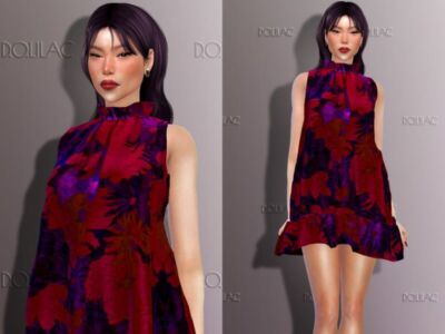 Floral Ruffled Dress DO302 Sims 4 CC