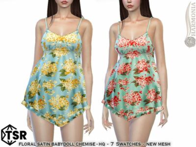 Floral Satin Babydoll Chemise By Harmonia Sims 4 CC