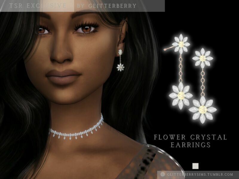 Flower Crystal Earrings By Glitterberryfly Sims 4 CC