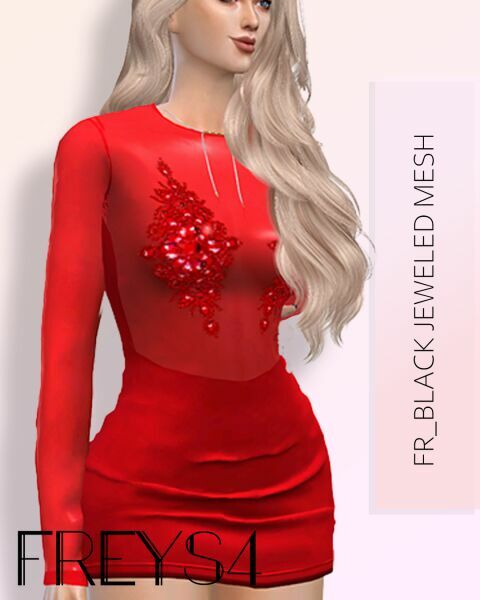 Fr_Black Jeweled Mesh By Freys4 Sims 4 CC